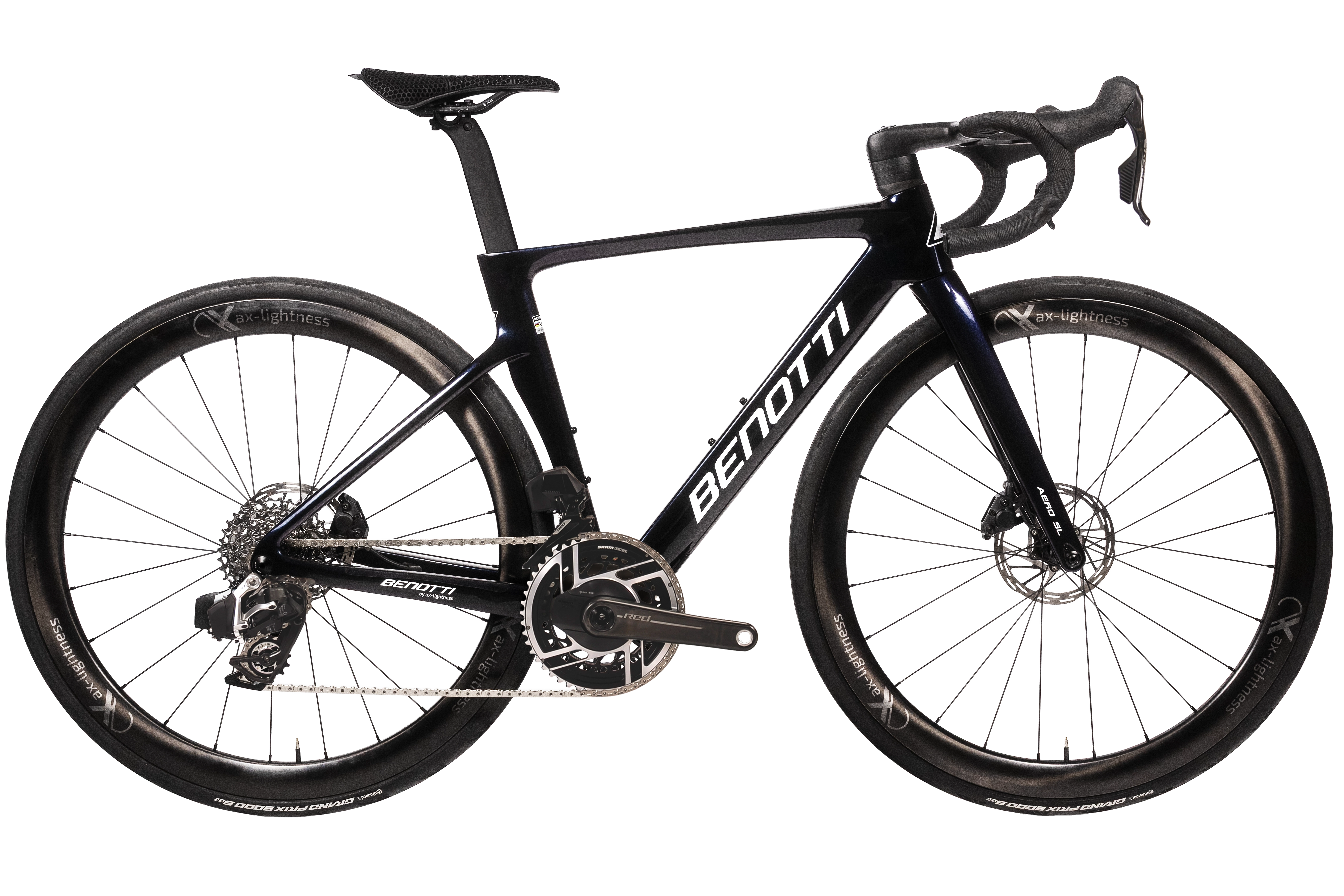 Komplettansicht des AERO-SL mit SRAM Red AXS in Chameleon Blue mit ax-lightness SELECTION 45CX-Laufrädern