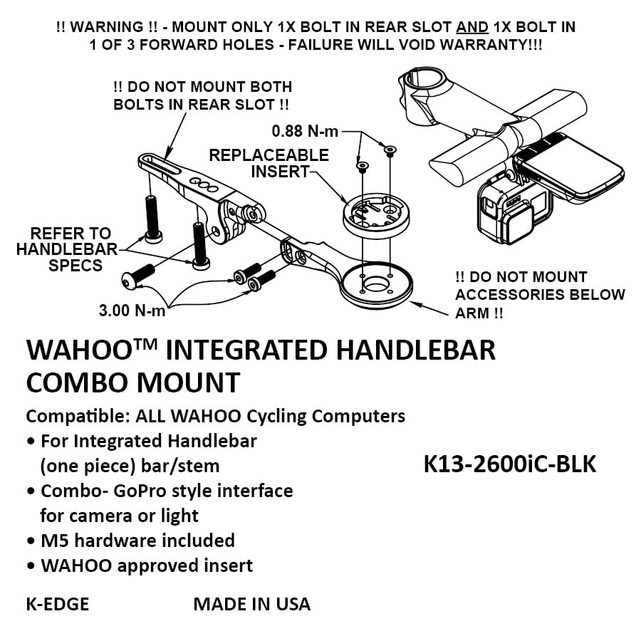  K-EDGE Wahoo Integrated Handlebar system (IHS) Combo Mount
