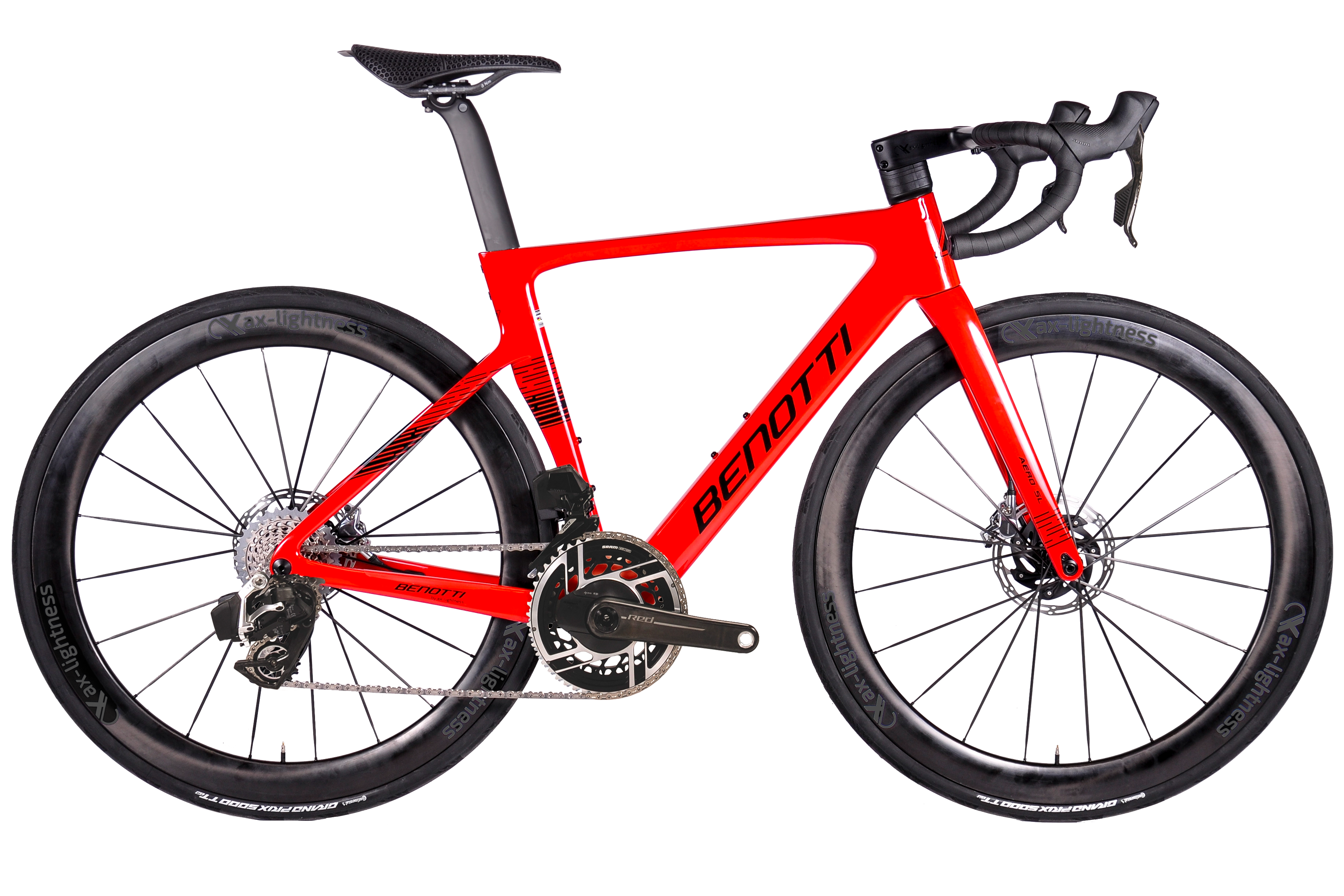Komplettansicht des AERO-SL mit SRAM Red AXS in Red Black  mit ax-lightness ULTRA 45CX-Laufrädern