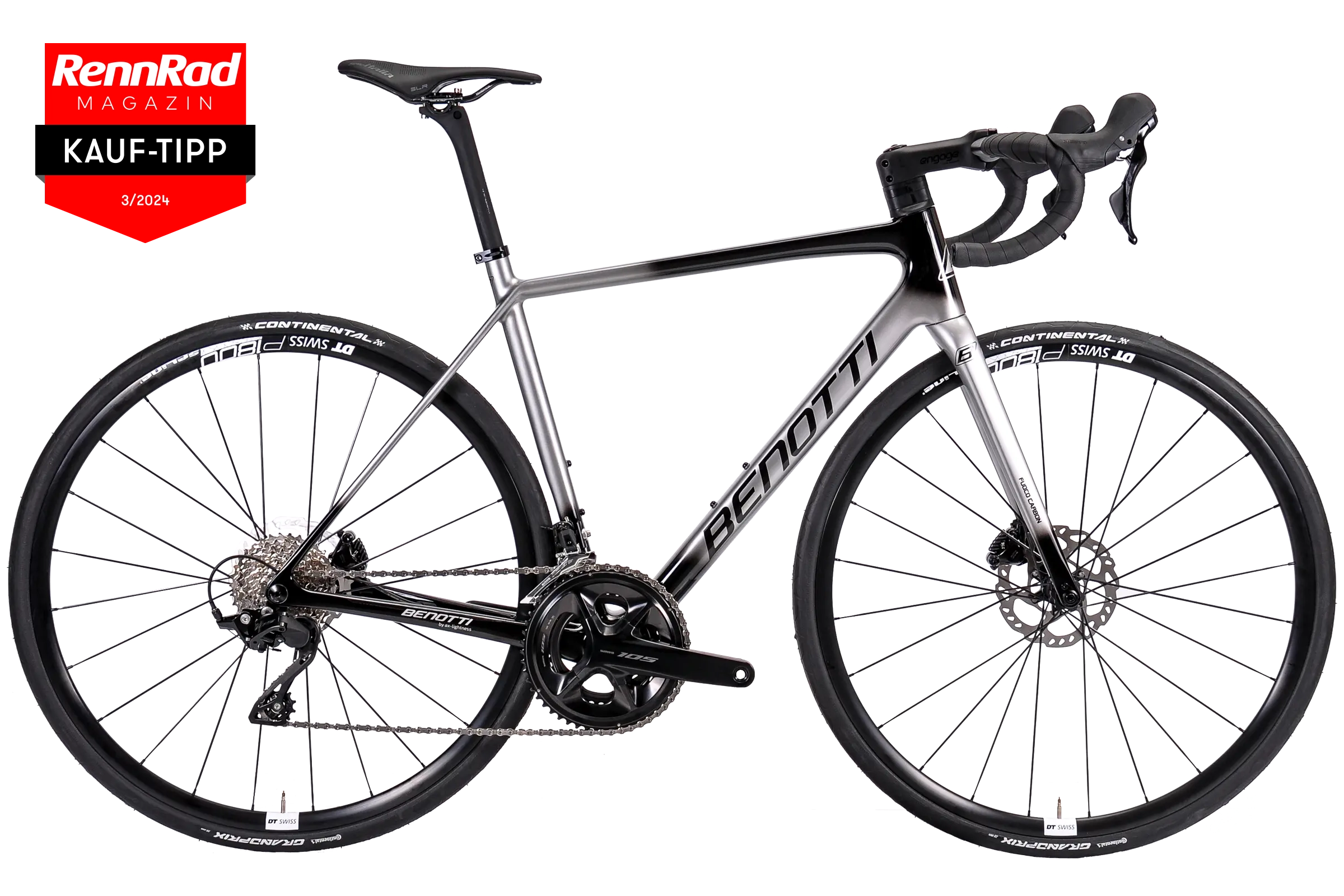 FUOCO Disc Carbon, Shimano 105 mech. 12-speed, DT Swiss P1800 Spline 23 - Silver Edition